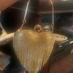 Gold Heart-Shaped Fringe Evening Bag